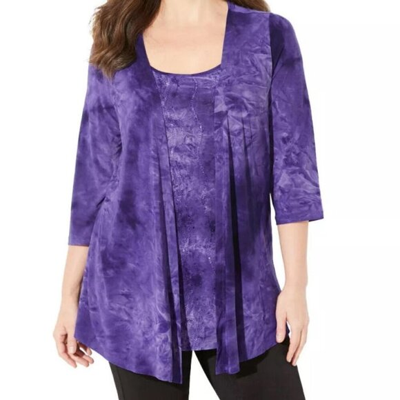 Catherines Starlight Duet Tunic Size 1X Cardigan Layered Look Sequins Embroidere - Picture 5 of 11